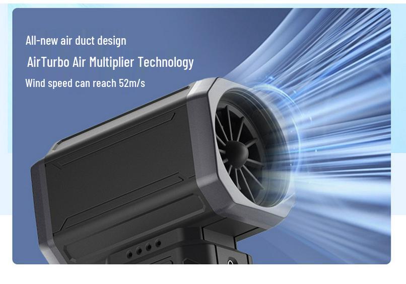 High-Speed Brushless Motor Fan for Snow and Dust Removal - Handheld, Lithium Battery-Powered for Outdoor and Gaming Use.