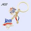 Star Shaped Keychain Independence Day Pendant, Enamel Zinc Alloy Key Holder with Feather Design USA Letters Stars Hearts Patriotic Design, American