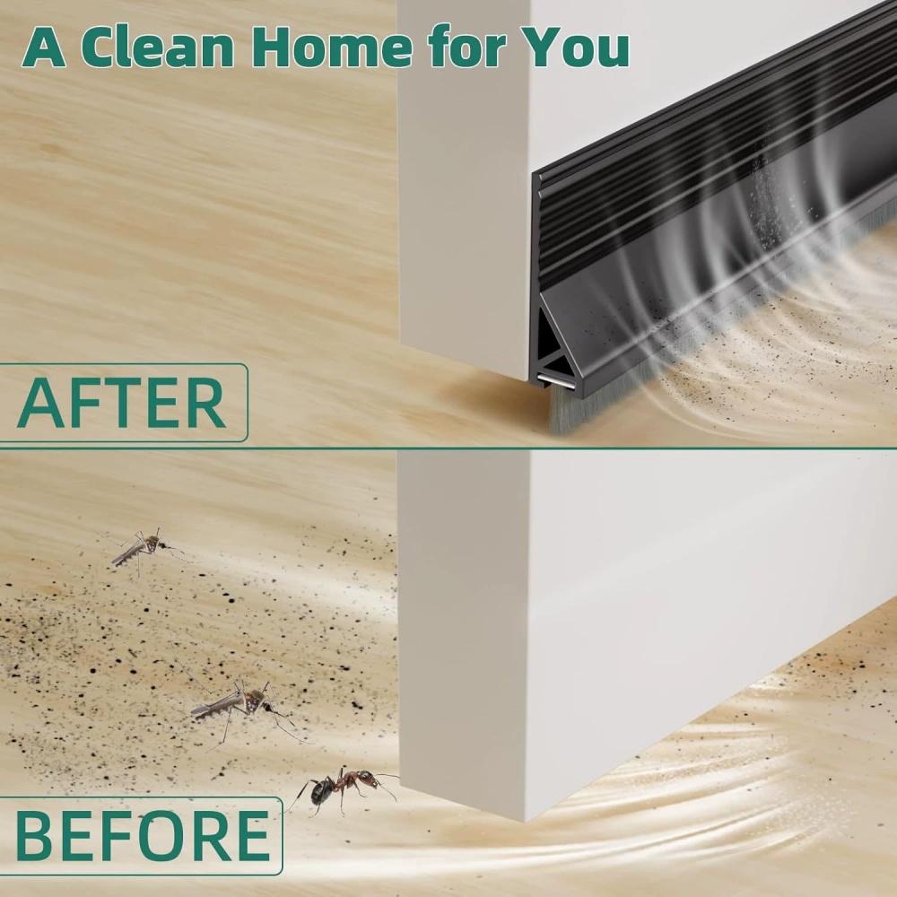 1pc 1m/39.37in Door Seal Strip Silicone Material Brush Design Door Sweep Self Adhesive Dust Blocker Under Door Gap Filler