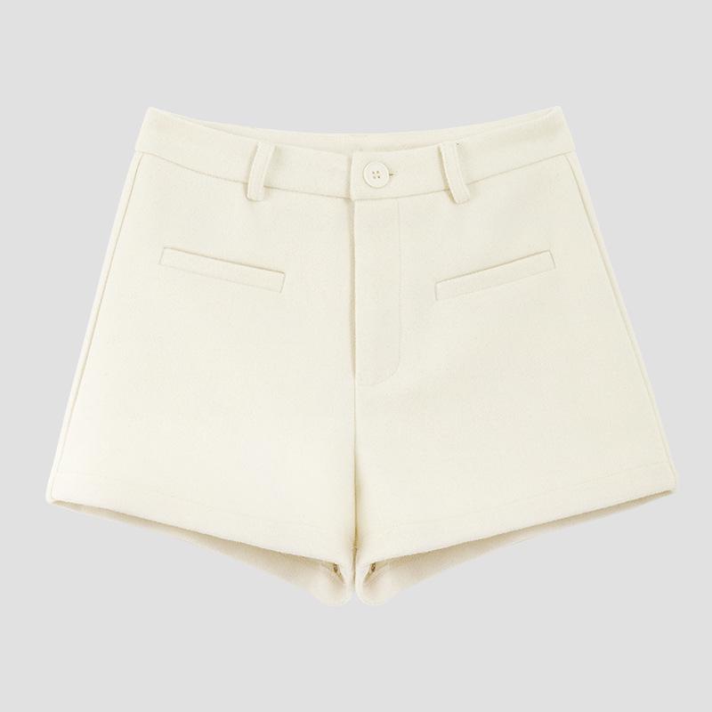 

Retro Grey Wool Shorts - Winter 2026 Korean High-Waist A-line Bootcut 3/4 Pants S покинуть белый