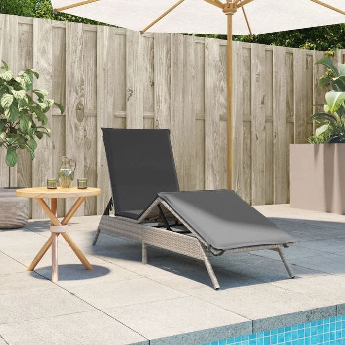 VidaXL Chaise Longue with Light Grey Cushion Braided Resin, Sunbed, Outdoor Lounge Chair, Daybed 4002706