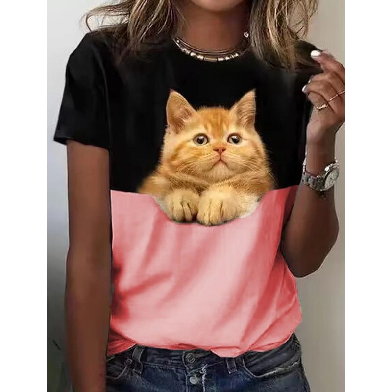 3D Cat Cartoon Couple Trendy Brand Women's T-shirt Short Sleeve T-shirt