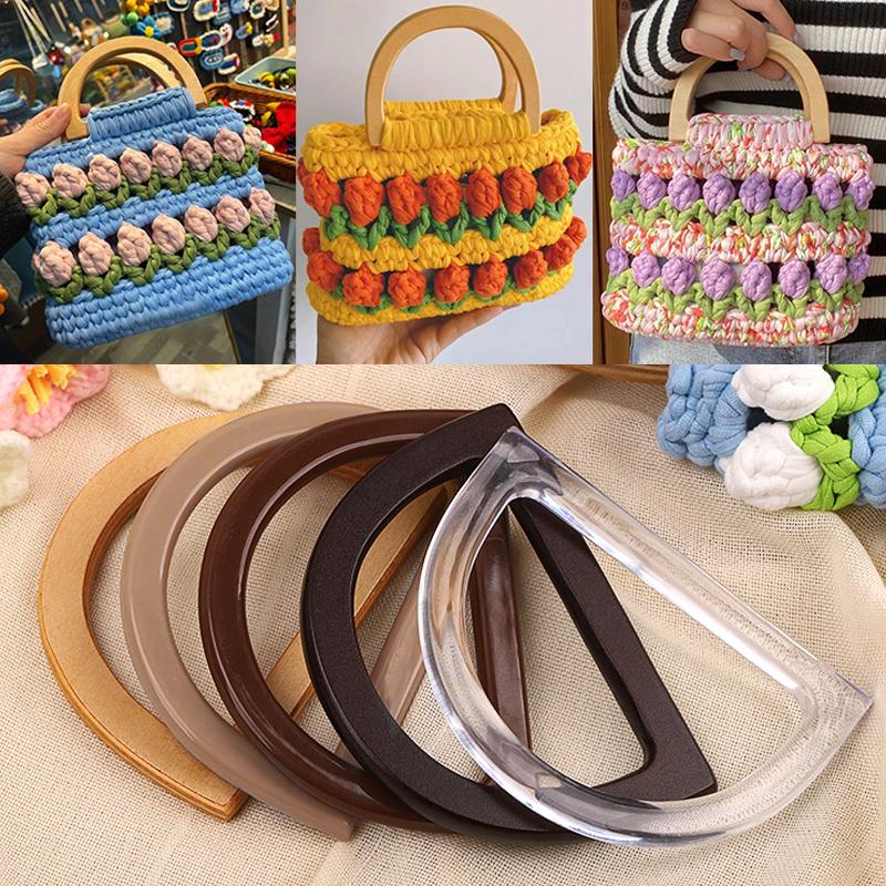 1Pair Handle Bags Accessories Handcrafted Nature Wooden Replacement For Purse Handbag Handle D Shape Bag Handle DIY Making
