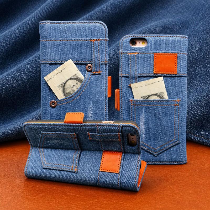 Y2K Denim Flip Phone Case IPhone 16 15 14 13 12 Pro Max Stylish Protective Cover With Card Slot Stand