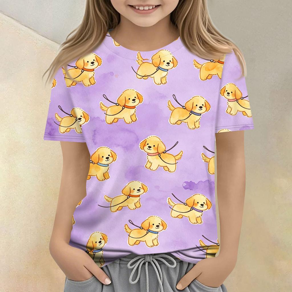 Kids Animal Print Crew Neck Short Sleeve T Shirt Casual Loose Fit Top Soft Comfortable Fabric Suitable for Everyday Wear