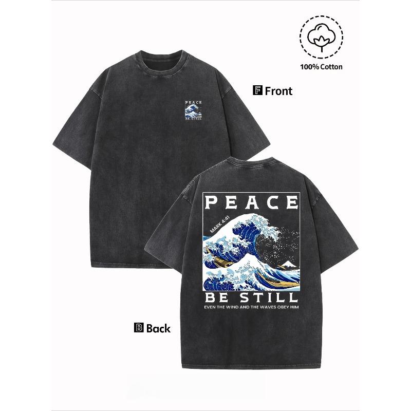 

Men s Vintage Nautical Wave Print T-Shirt - Washed Cotton Short Sleeve Tee , Breathable Round Neck Casual for Summer, Beach, Surfing 5XL чорний