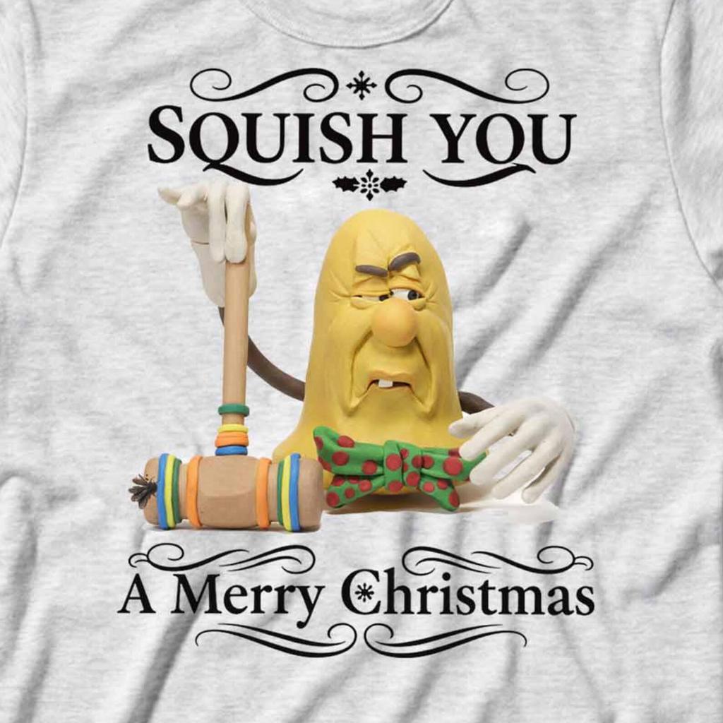 Squish you a Merry Christmas | Funny Holiday Bell Top ~ Claymation Raisins Bell 80s Pajama T-shirt ~