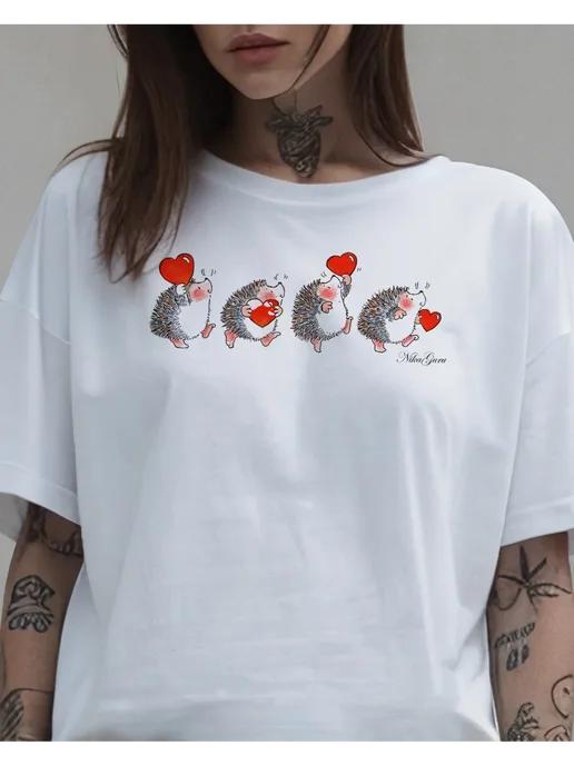 Summer hedgehog print T-shirt L