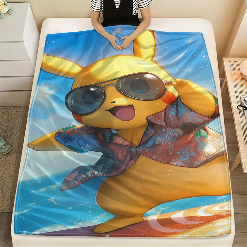 

Pikachu Warm Flannel Blanket Print Style for Bed Sofa Chair Travel Picnic.-TING 75x90cm