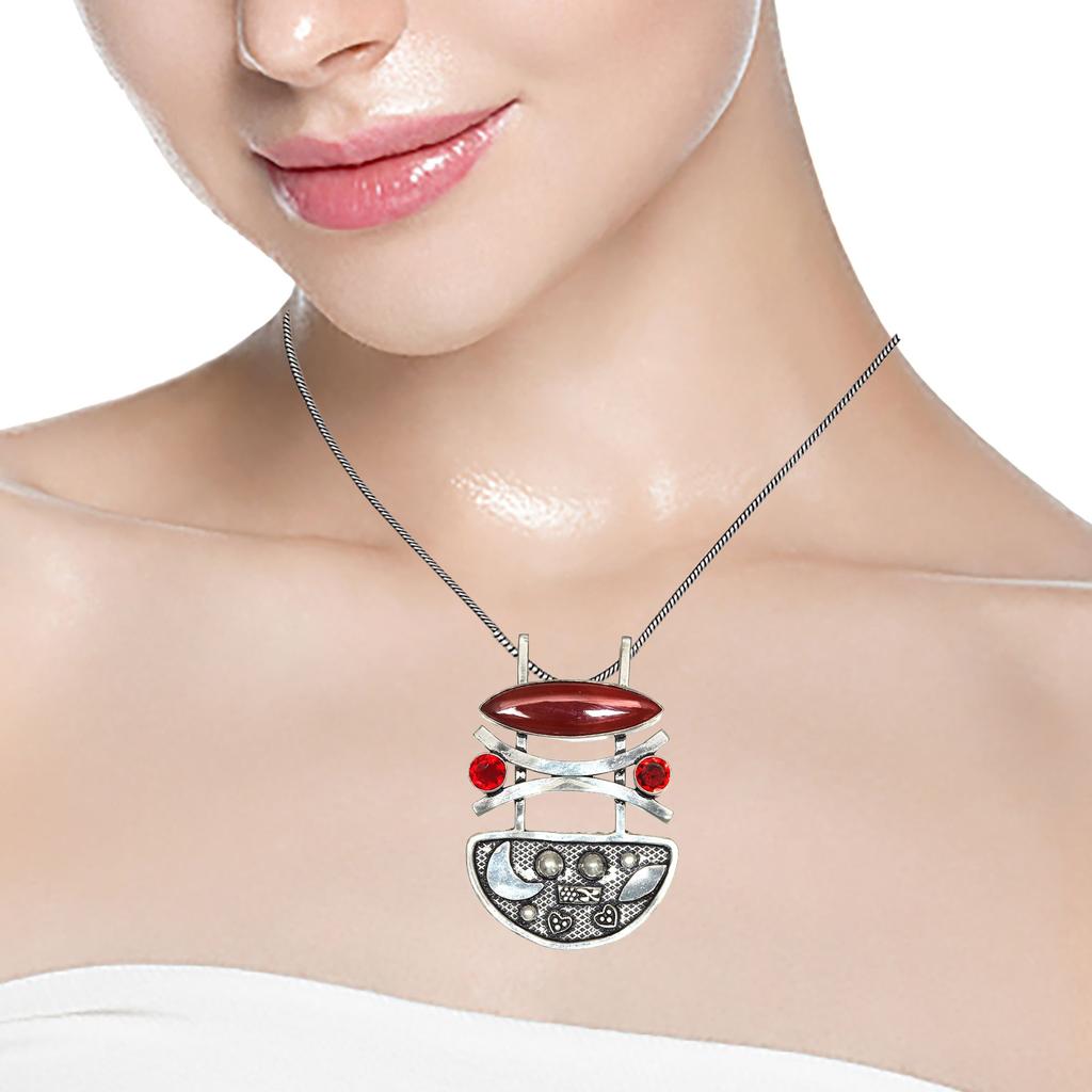Red Onyx Garnet Gemstone Women's Gift For Her Silver Jewelry Pendant 2"