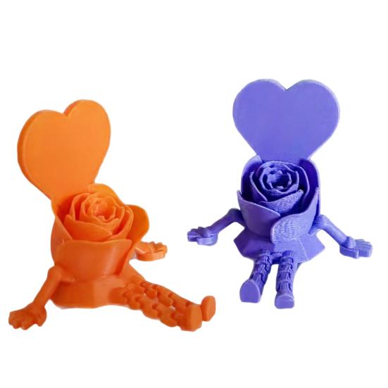 Mother's Day Heart Rose Figurine 3D Printed Articulated Figure with Dangling Legs Sentimental Gift for Mom Grandma Her