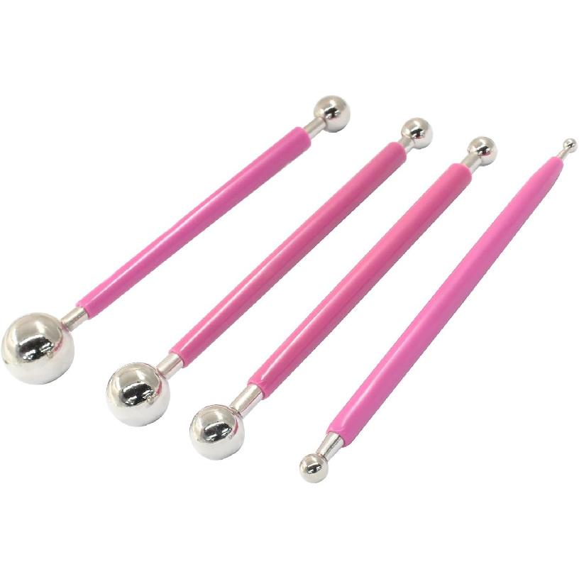 4Pcs Pink Ball Shaped Cake Dotting Tool, 8 Head Fondant Ball Tool Stainless Steel Modeling Ball Tool, Metal Ball Mold Tool for Cake Decoration,