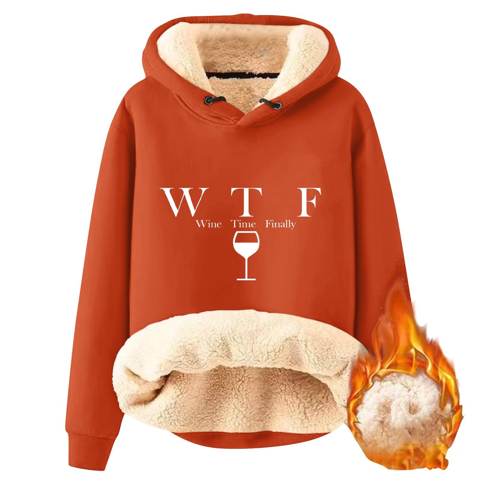 

WTF WINE TIME FINALLYЖенская модная флисовая теплая свободная толстовка с капюшоном и принтом букв L оранжевый