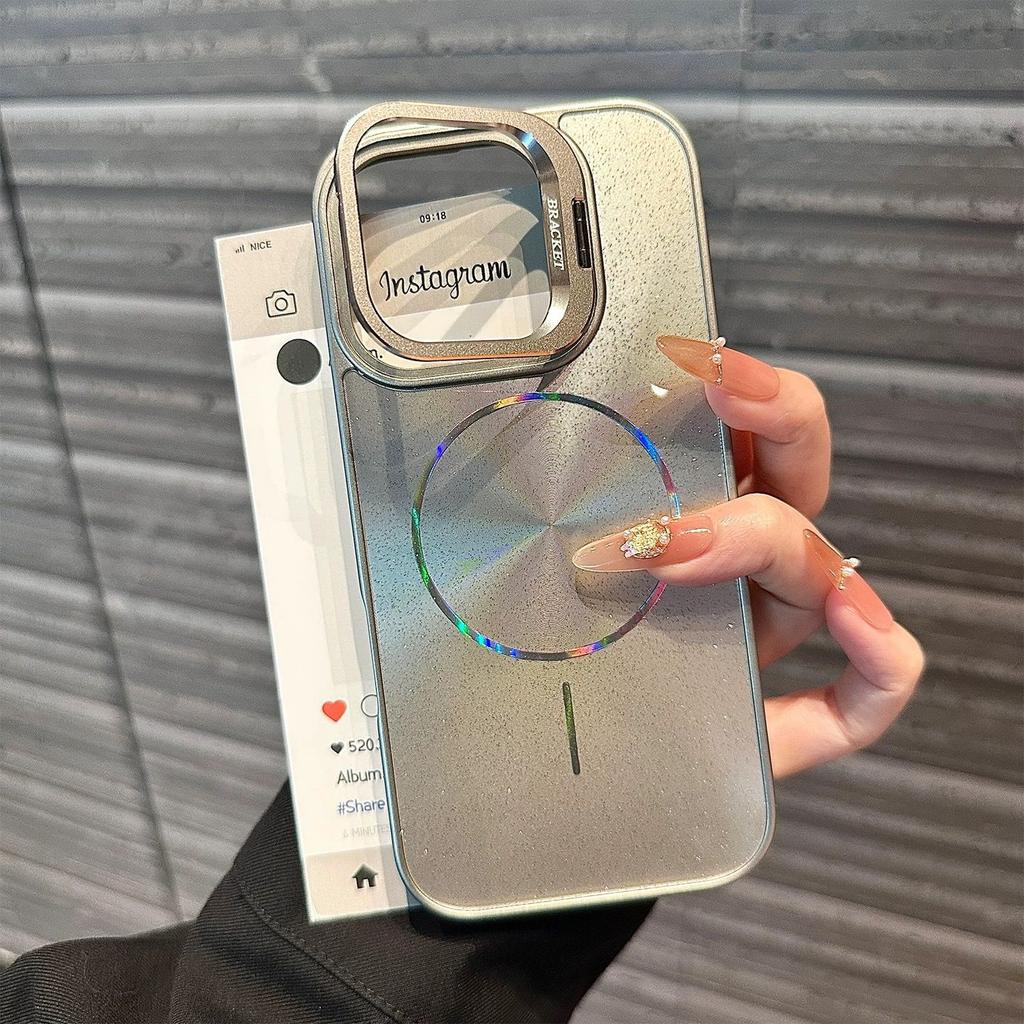 Metal Lens Bracket Glitter Aurora Magnetic Case for For Iphone 16 1 14 13 12 11 Pro Max For  Wireless Charging Cover