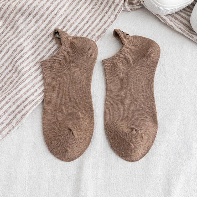 Women's Cute Japanese Cartoon Eyes Cotton Socks with Smiley Face Embroidery - Short Boat Style