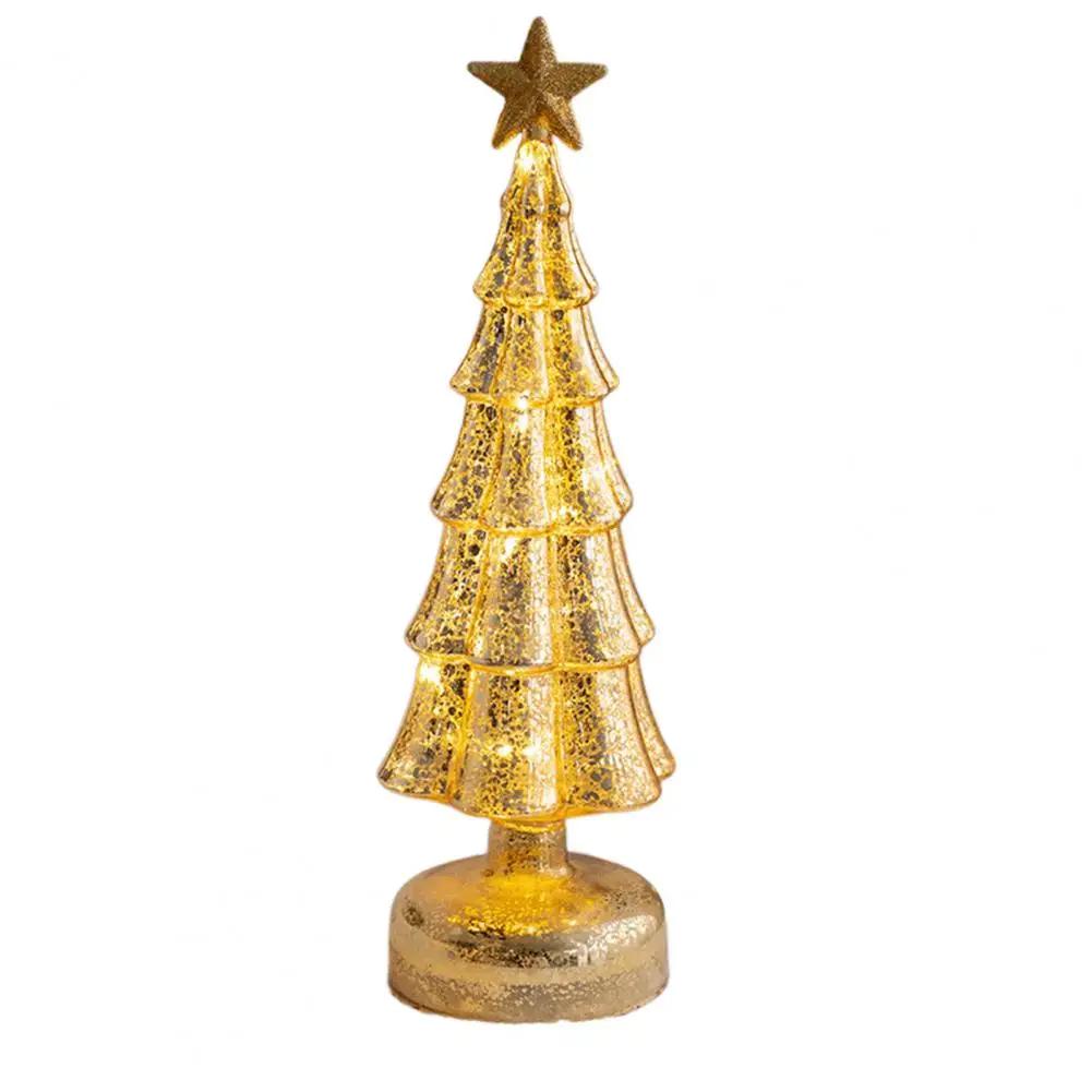 For Glass Christmas Tree Figurine Tabletop Tree Ornament with LED Lights Holiday Decor Light Up Tree Cone for Home Office Partie