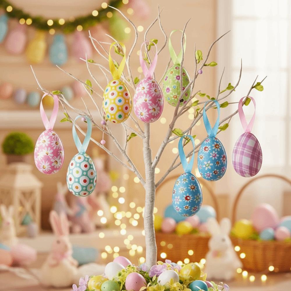 24Pcs Multicolor Easter Egg Ornaments Cute Handmade Hanging Ornaments Rabbit Egg DIY Craft Easter Party Decorations