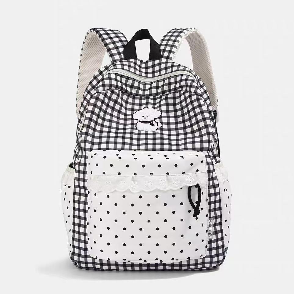 Schoolbag milk fufu plaid puppy cure wind backpack summer outing parent-child outdoor picnic size backpack