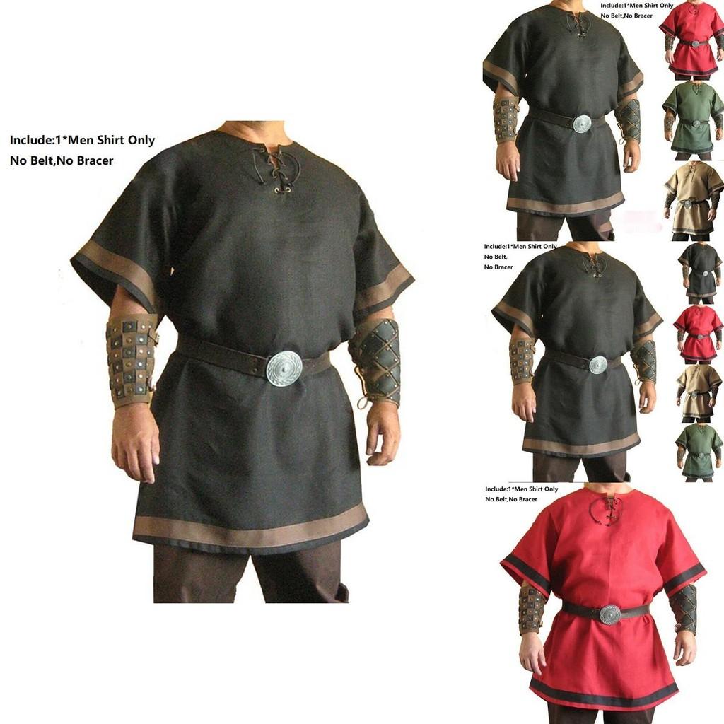 Costume Vichingo Normanno Medievale Maglietta a Maniche Corte per Feste di Halloween
