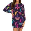 Ladies fashion casual round neck long sleeve Carnival print dress