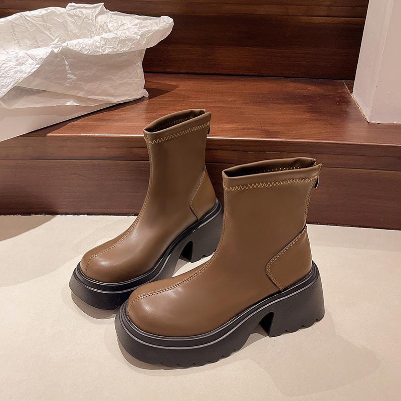 

Retro versatile heightening British style thick-soled Martin boots women s 2025 new autumn small slim short boots 40 коричневый