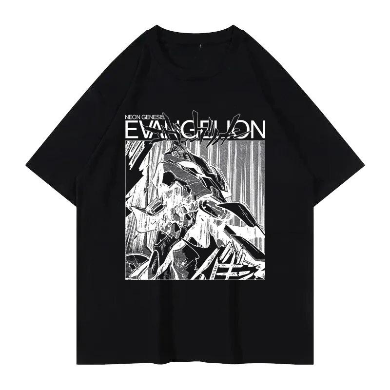 Neon Genesis Evangelion (EVA) Shinji & Asuka Manga Panel Line Art Vintage Oversized Black T-Shirt | Mecha Anime Fan Unisex Streetwear Tee