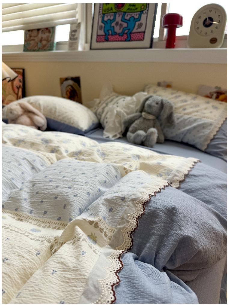 Korean Soft Crinkled Gauze Lace 4-Piece Bedding Set