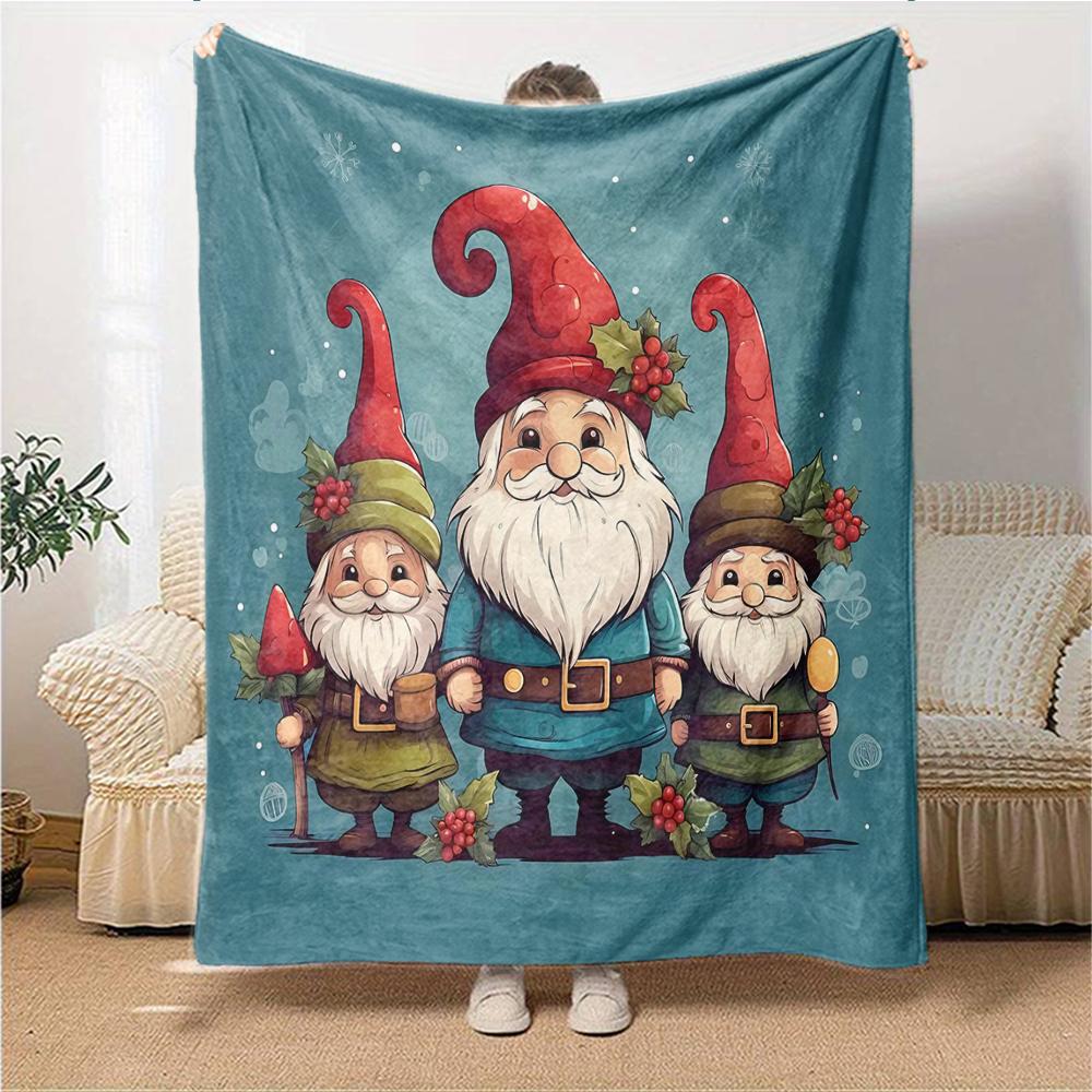 1Pc Christmas Gnome Snow Blanket Soft Throw Blanket For Home Bedroom Bed Sofa Travel Office Solid Christmas Blanket
