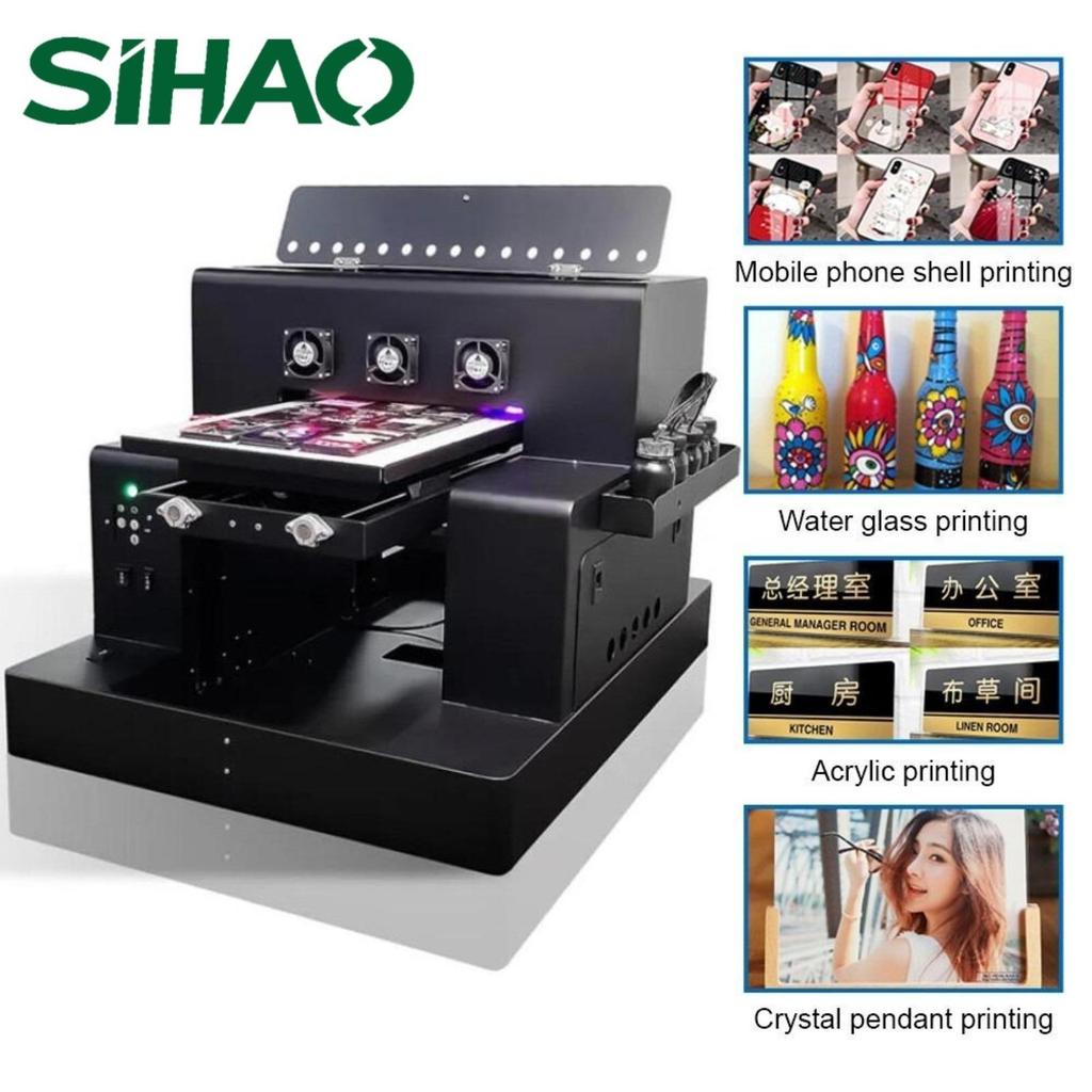 SIHAO A4 Flatbed UV Printer with 1440 DPI Resolution, 90W Power, and 6.5"x12" Max Print Size