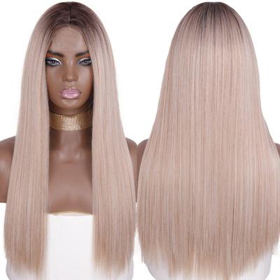Lange, glatte Kunsthaarperücken aus blondem Haar für Damen, natürliche Mittelscheitelperücken für Mädchen, hitzebeständige Naturfaserperücken
