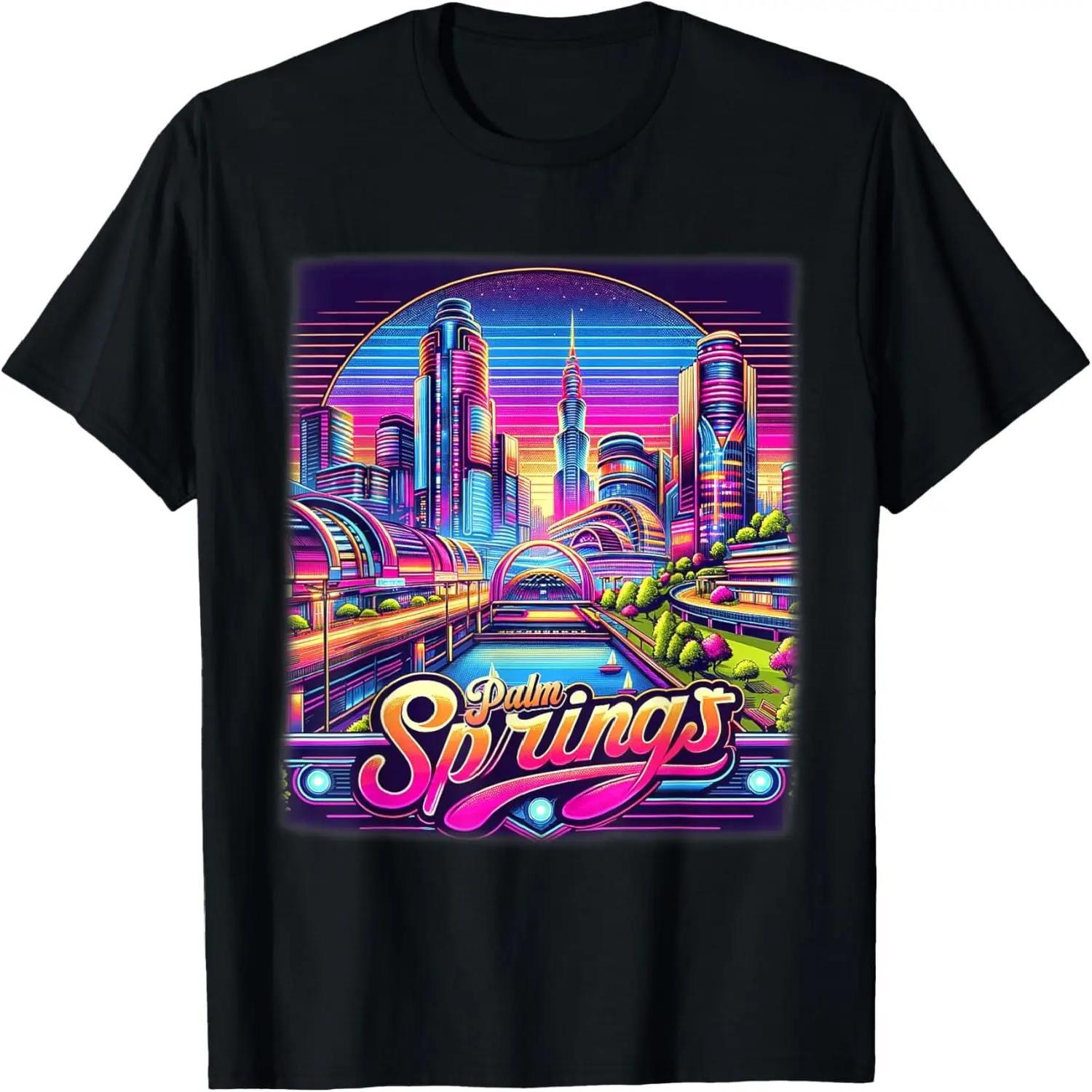 Palm Springs California Shirt CA 80s 90s Retro City Skyline T-Shirt S чёрный