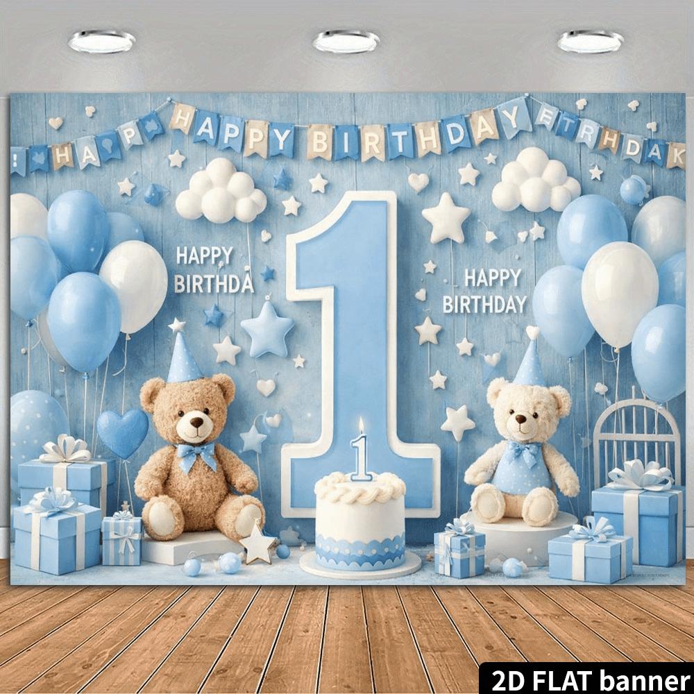A banner bearing the inscription "Happy Birthday" and the prominent number "1" shows balloons in the background