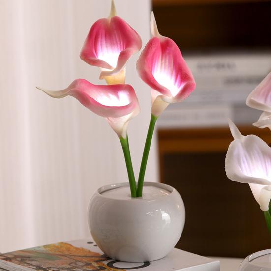 Calla Lily Lamp LED Simulation Light with Ceramic Calla Lily Flower Night Vase Faux Floral Bedroom