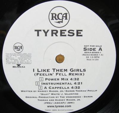 12inch Record TYRESE - I Like Them Girls (Feelin' Fell Rem RDAA604641 RCA 2001 US Rap & Hip-Hop/R&B Used