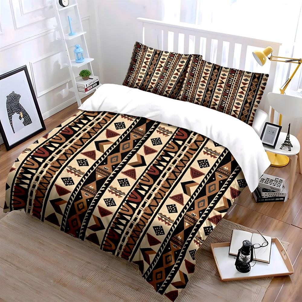 African Geometric Pattern Background Bedding Set For Kids Luxury Gift 3Pcs Digital Print Comforter Set Soft Comfortable