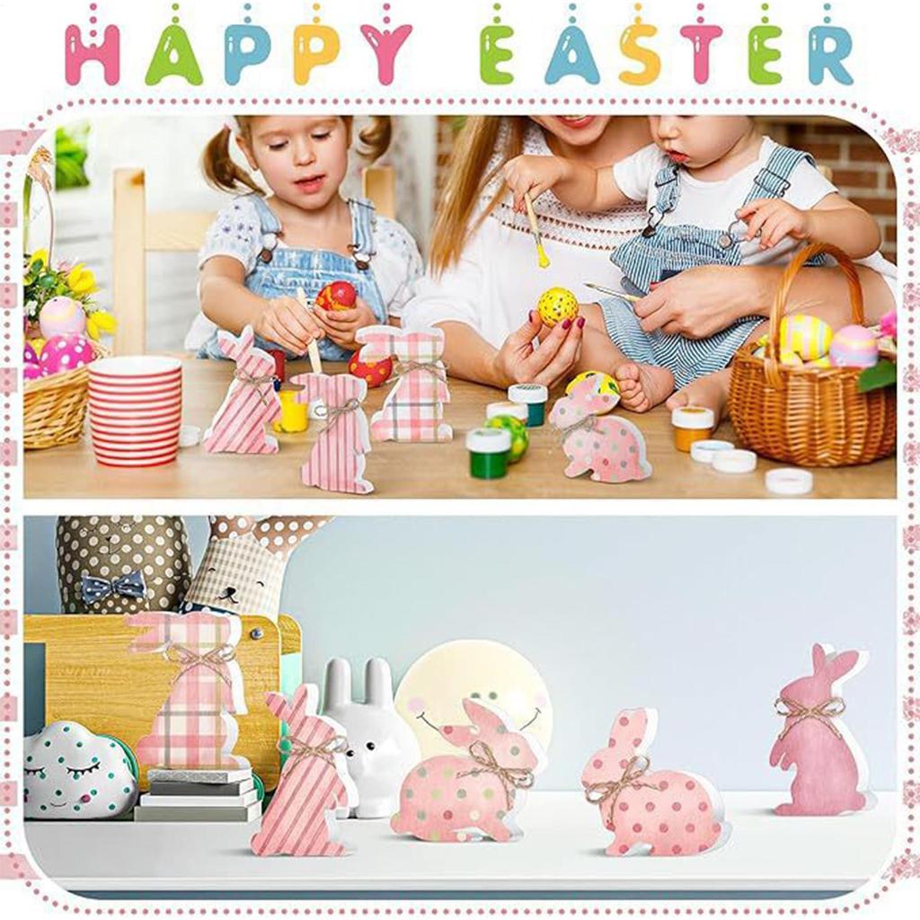 Easter Bunny Table Sign 6 Pieces Bunny Shaped Wood Rustic Decoration Table Centerpieces Spring Ornament For Shelf Mantel Pa Rty
