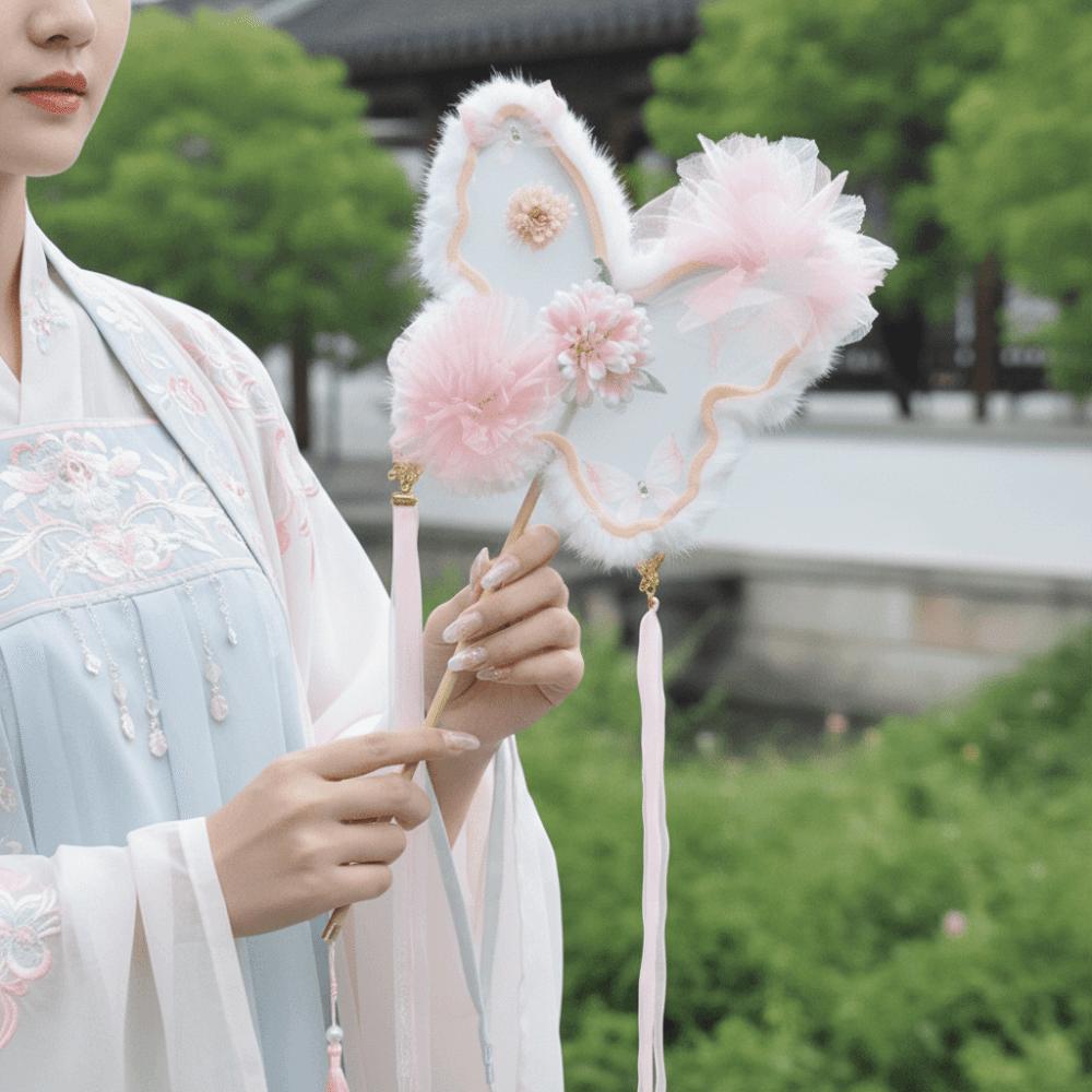 Handmade Silk Flower Fan Fluffy Embroidered Fan Elegant Photo Props Dance Performance