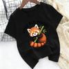 Kids Crew Neck Short Sleeve T-Shirt with Cartoon Panda Hugging Bamboo Print