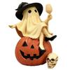 Spooky Witch Figurine Sitting On Pumpkin with Wine Glass and Skull Details for Home Party Decor Gift & Home