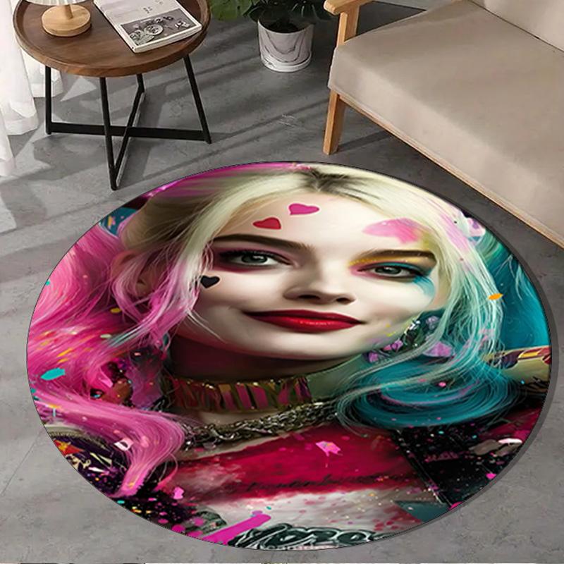 1PC Harley Chaos And Color Round Rug, Non-slip Chair Mat, Home Decor, Circle Carpet Perfect for Office, Bedroom, Living Room,Christmas gift