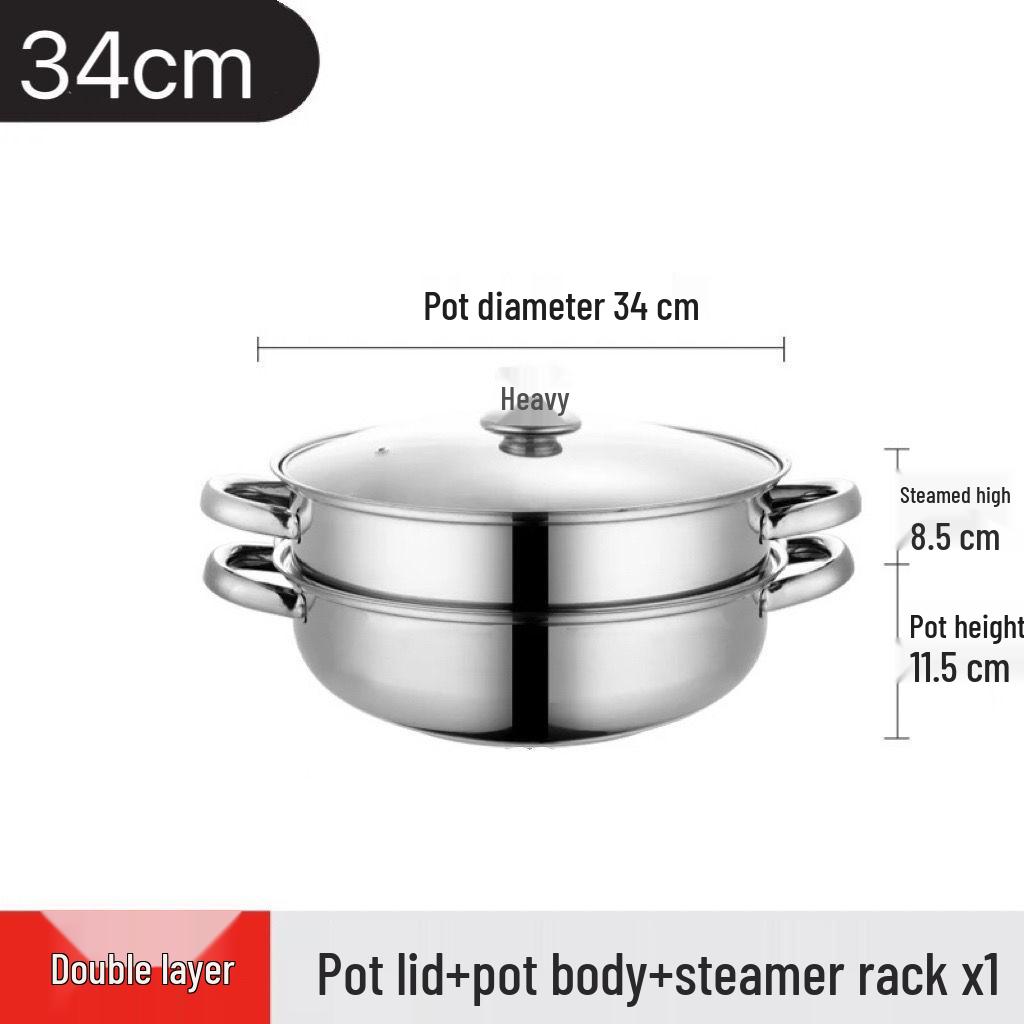 Stainless Steel Double-Ear Two-Layer Steamer Pot for Induction and Soup