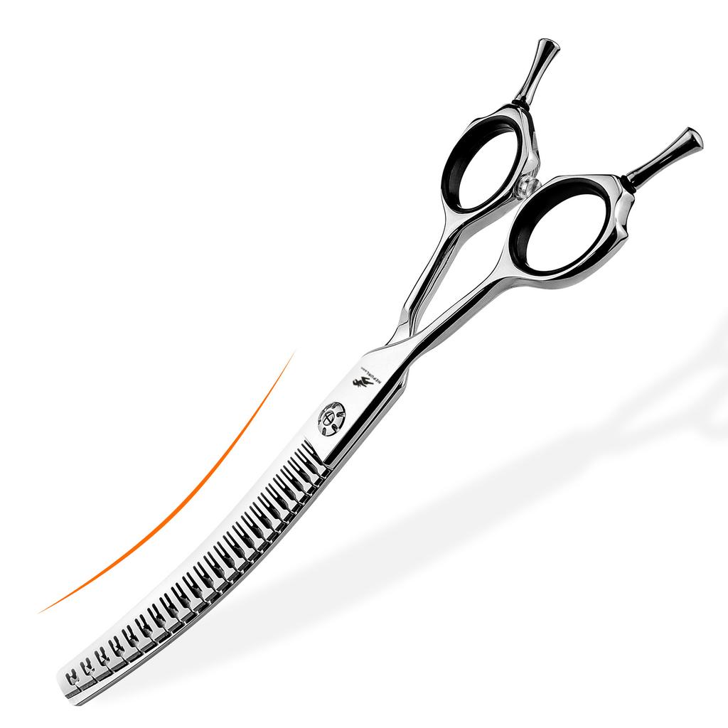 7.0 Inch Curved Natural Cutting Pet Tooth Scissors Curved Scissors Pet Trimming Scissors Thin Scissors, Left-hand Curved Teeth, for Left-handed People
