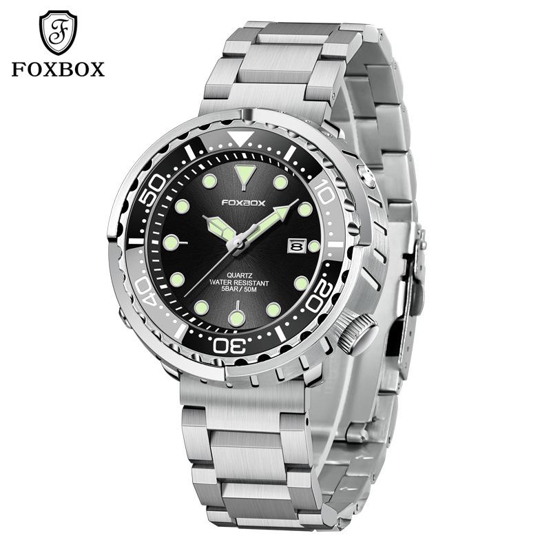 LIGE FOXBOX Herren-Quarzuhr Dreizeiger-Datum Wasserdicht Business-Armbanduhr Schwarzes Edelstahl