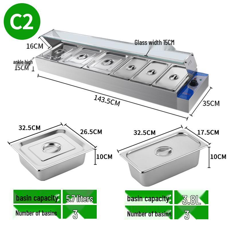 Stainless Steel Insulated Electric Bain Marie with Glass Cover and Temperature Control for Food Display and Warming