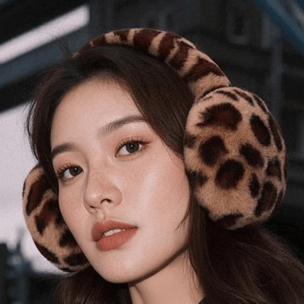 Soft Leopard Print Earmuffs Faux Fur Foldable Ear Covers Plush Ear Warmers Teens
