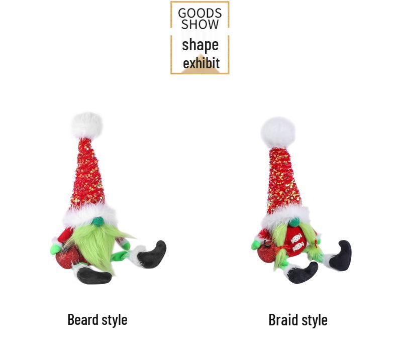 Faceless Grinch Green-Haired Monster Elf Ornament