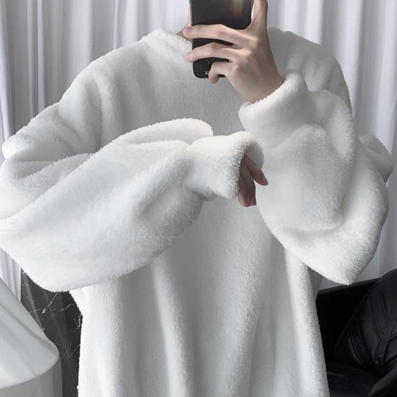 

Men s Fall and Winter Padded and Thickened Korean Warm Sweater Youth Loose Round Neck Pullover Tops M белый