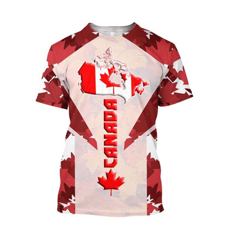 Kanadská vlajka Národní znak Tištěný vzor javorového listu Harajuku Pánská Dámská Móda Street Crew-neck Tričko s krátkým rukávem