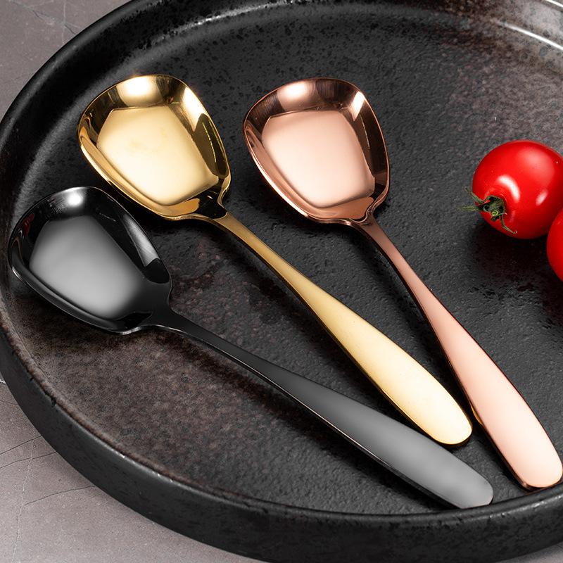 Stainless Steel Coffee Square Head Spoon Long Handle Tea Spoons Hot Drinking Flatware Thickened Dessert Spoons