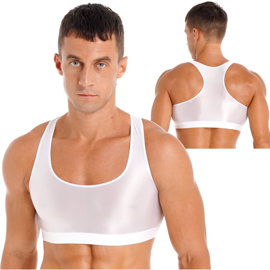 Mens Shiny Oil Glossy Athletic Muscle Crop Tops Vest Sleeveless Racerback U Neck Tank Tops Workout Fitness Shirt Singlet Tops - 200000343